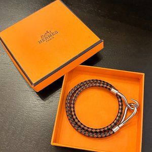 Hermes Wrap Around Braided Leather Hook Bracelet + Box
